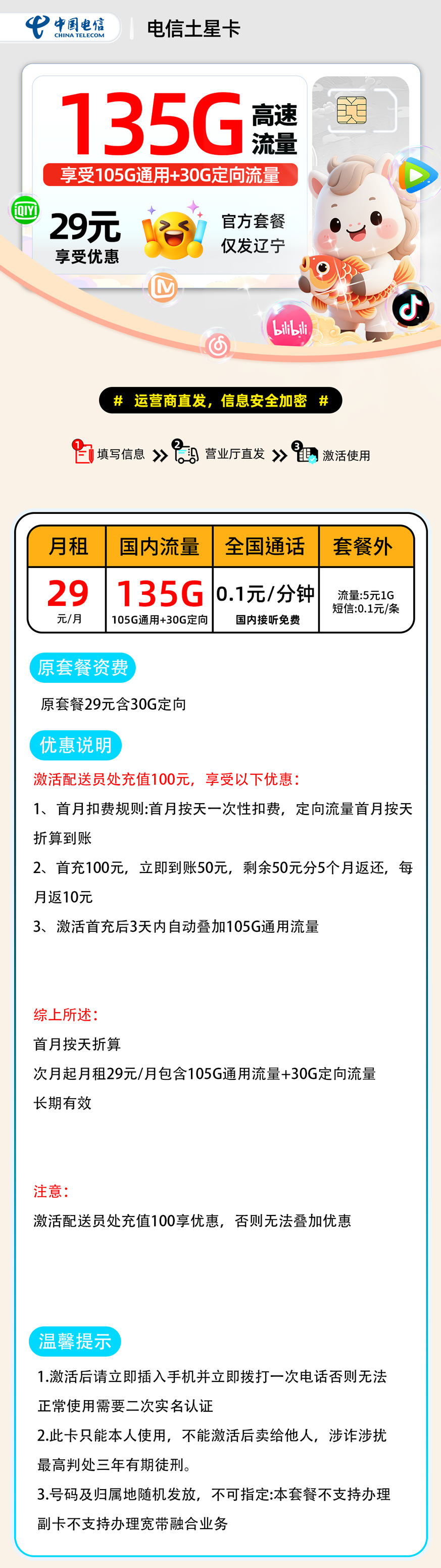 电信土星卡【辽宁省内】 详细图