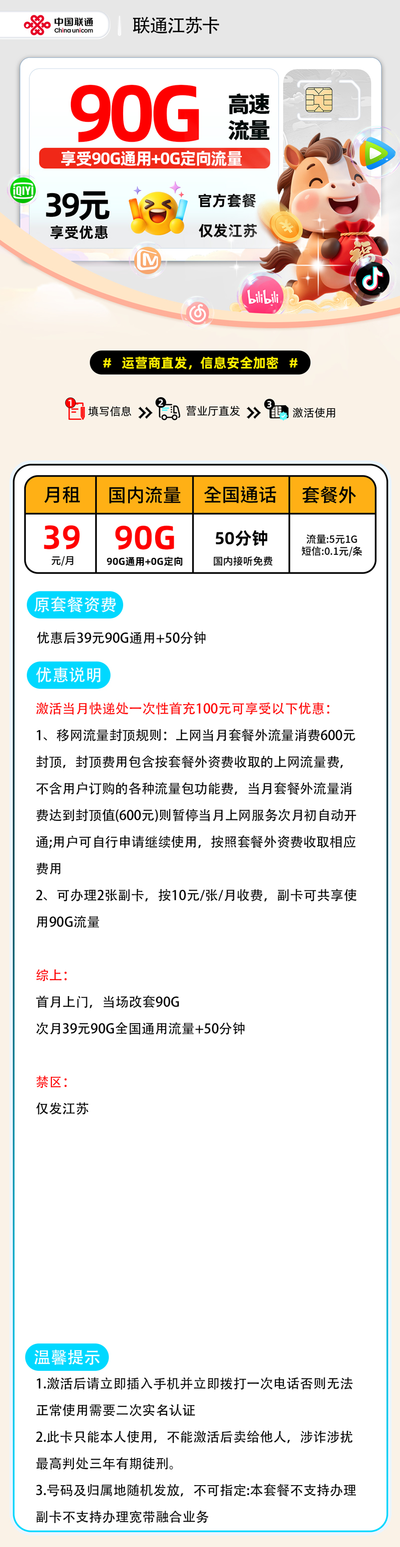 联通江苏卡【江苏省内】 详细图