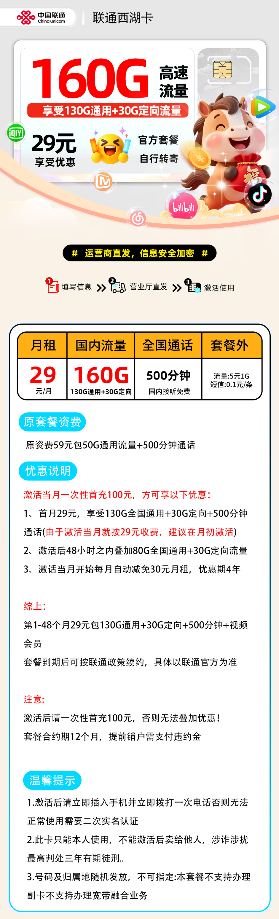 联通西湖卡【自行转寄】 详细图