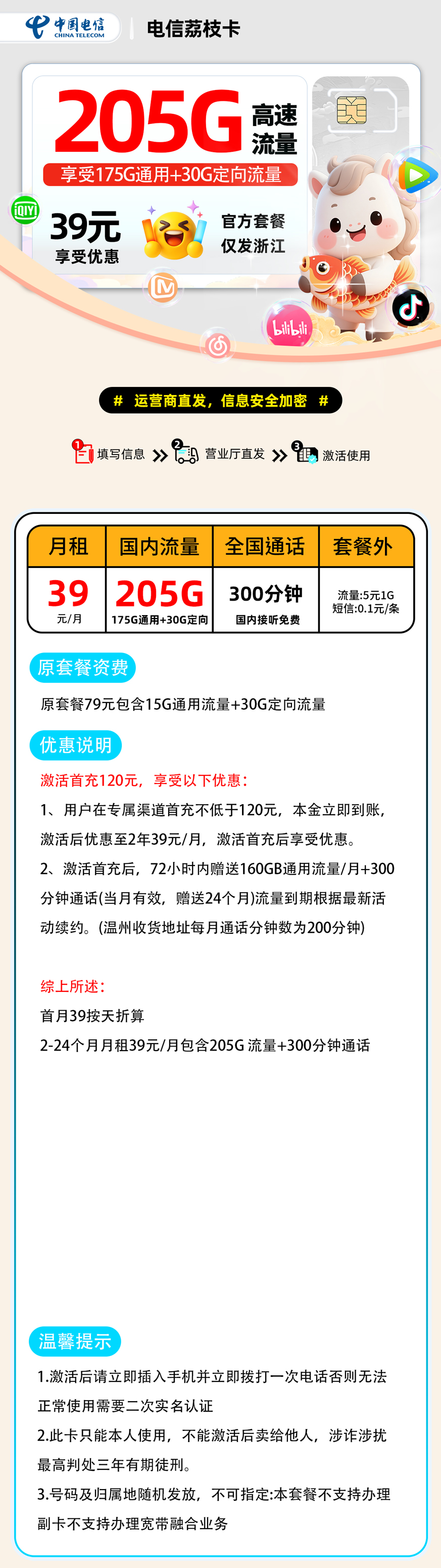 电信荔枝卡【浙江省内】 详细图