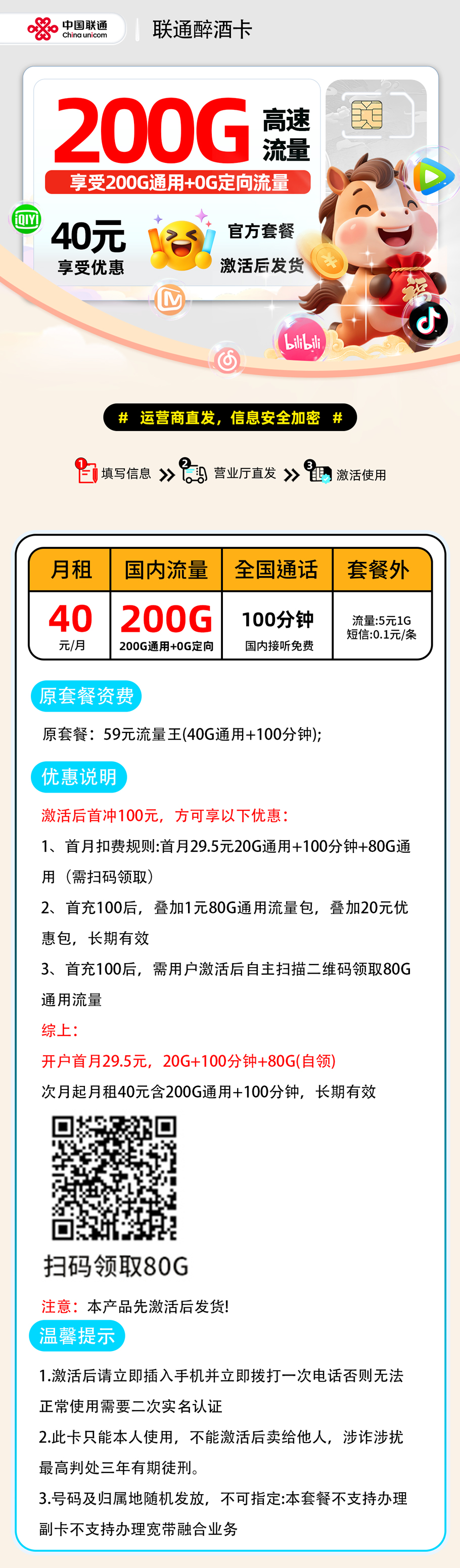联通醉酒卡【激活后发货】 详细图