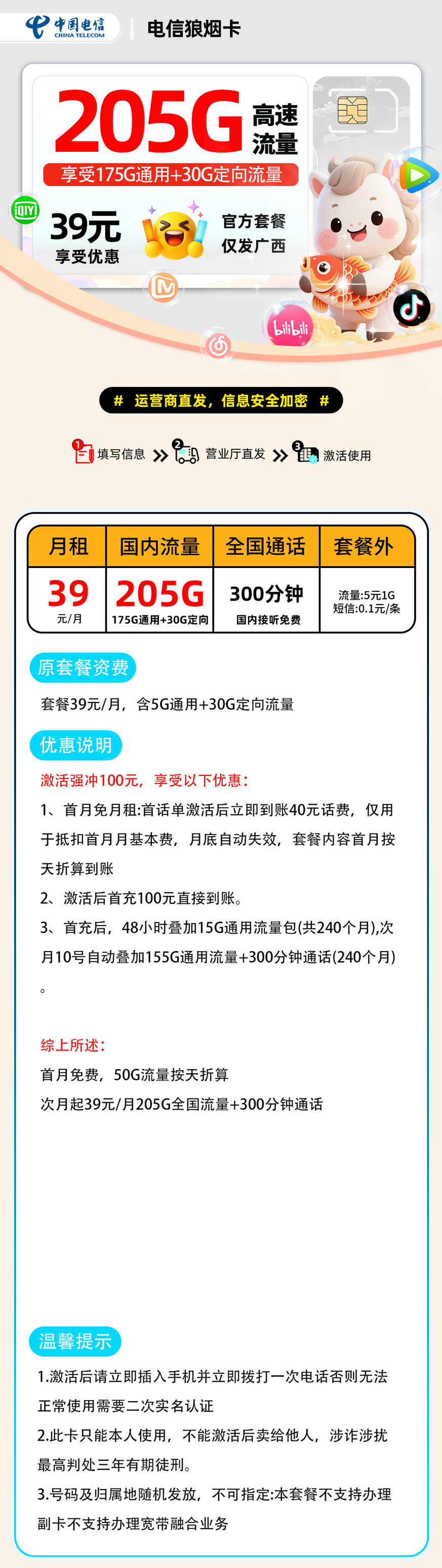 电信狼烟卡【广西省内】 详细图
