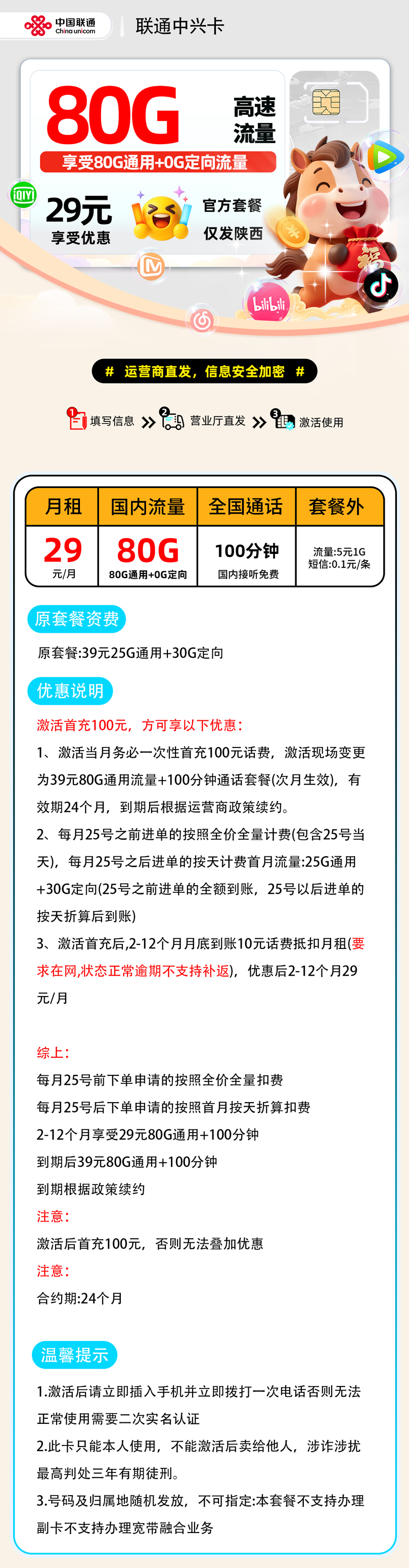 联通中兴卡【陕西省内】 详细图