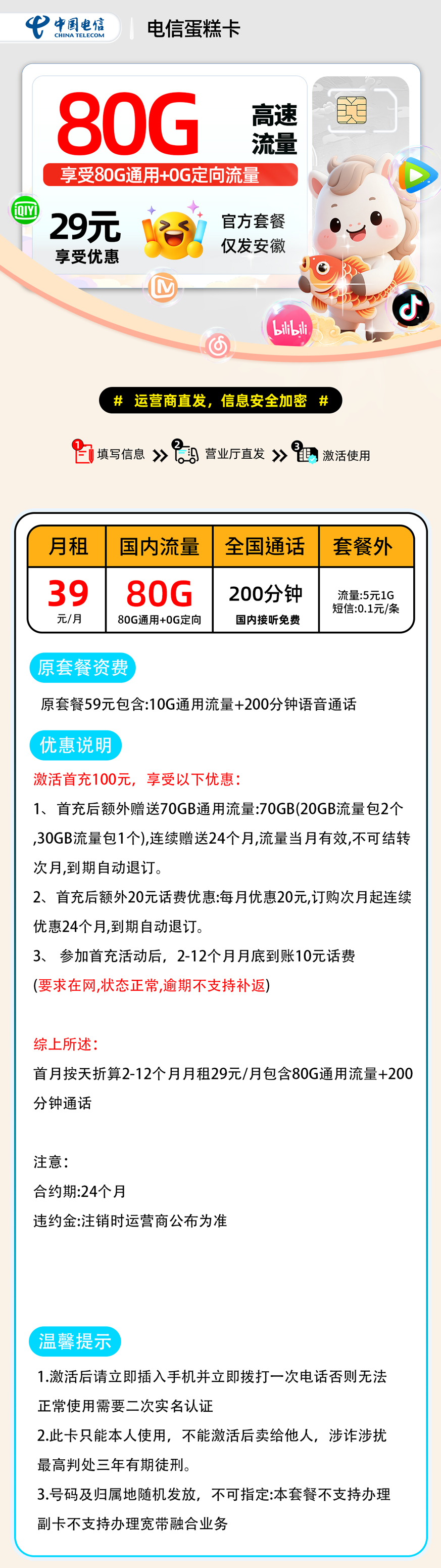电信蛋糕卡【安徽省内】 详细图