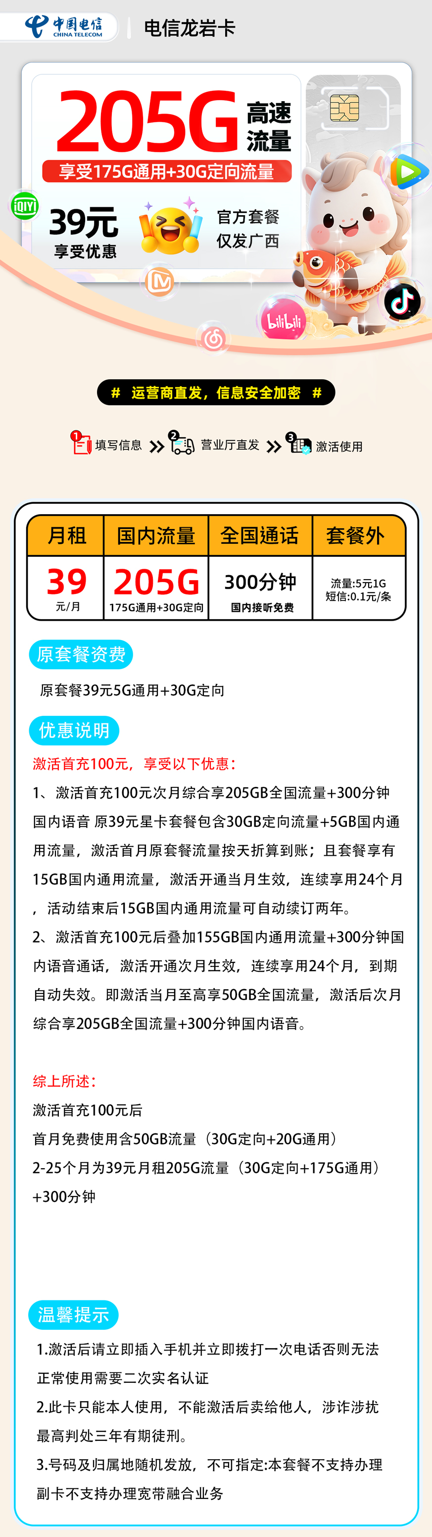 电信龙岩卡【广西省内】 详细图