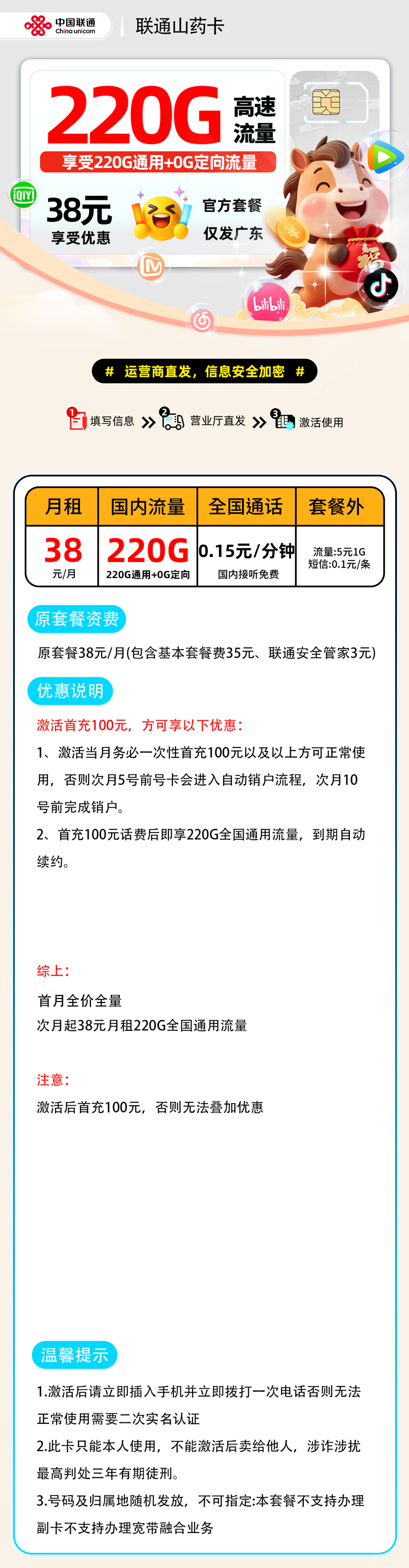联通山药卡【广东省内】 详细图
