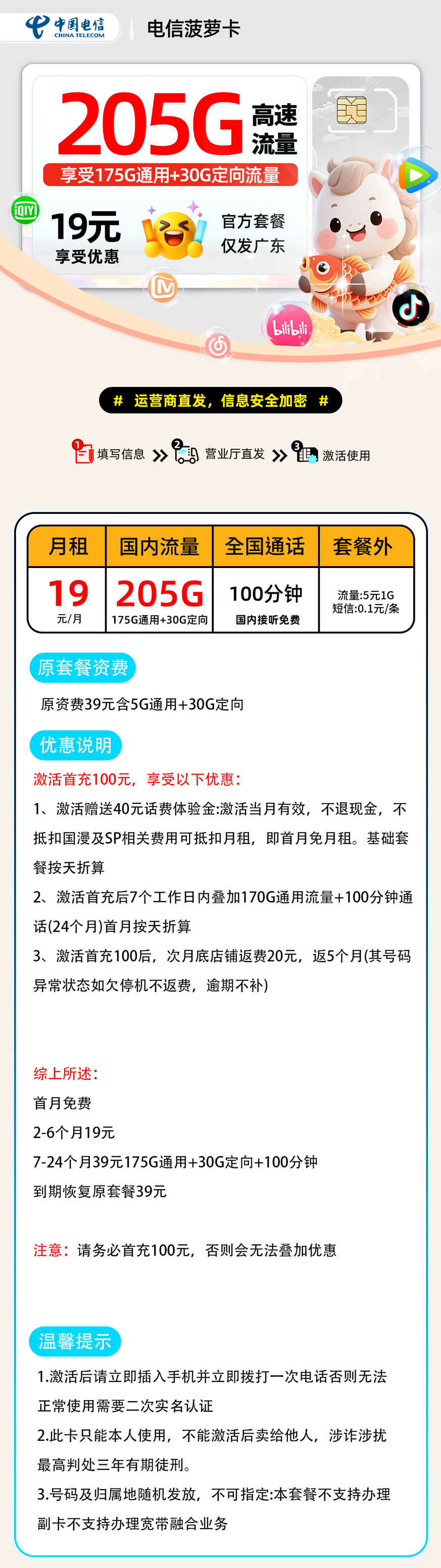 电信菠萝卡【广东省内】 详细图