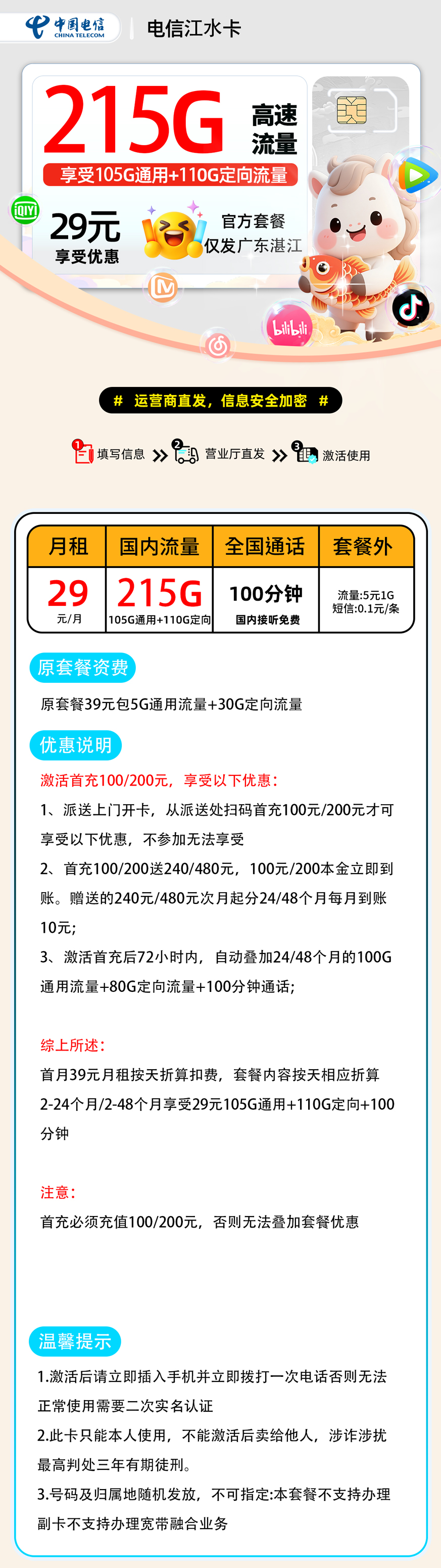 电信江水卡【仅发湛江】 详细图