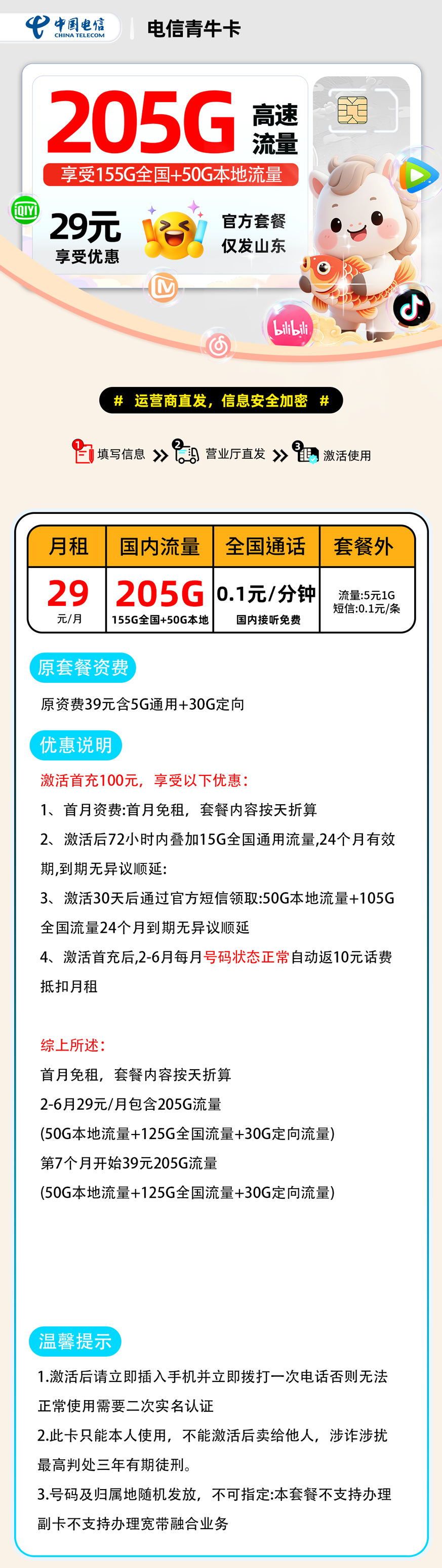电信青牛卡【山东省内】 详细图