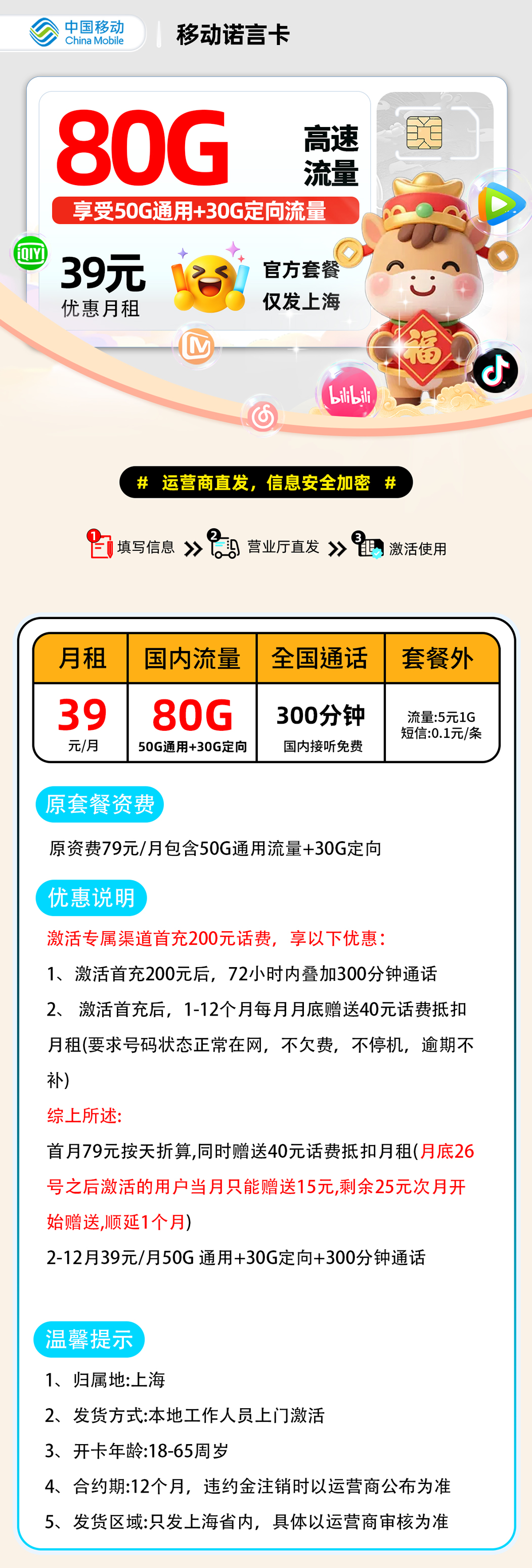 移动诺言卡【上海市内】 详细图