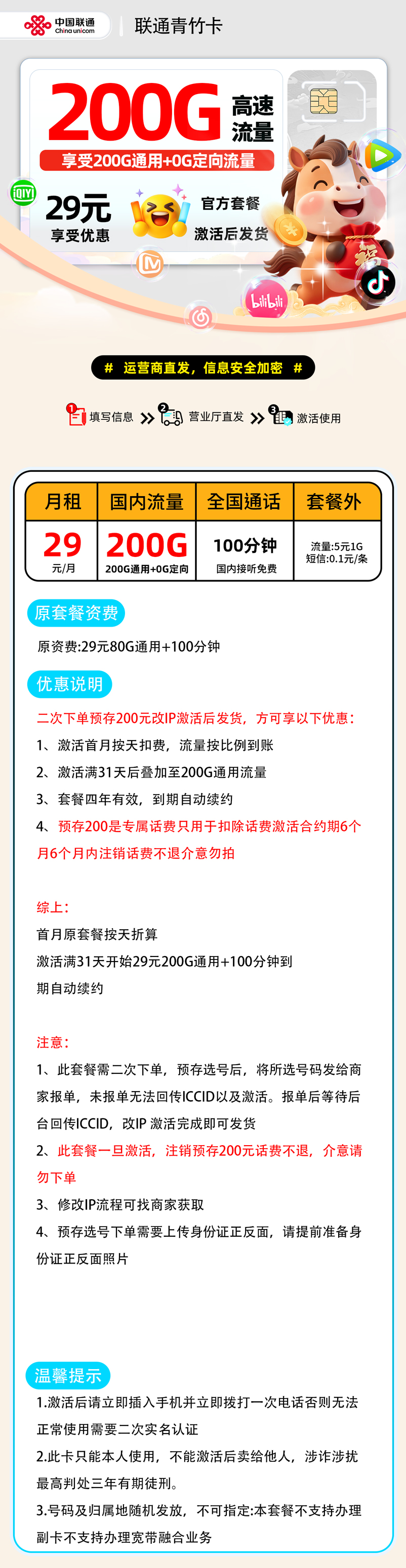 联通青竹卡【预存激活后发货】 详细图