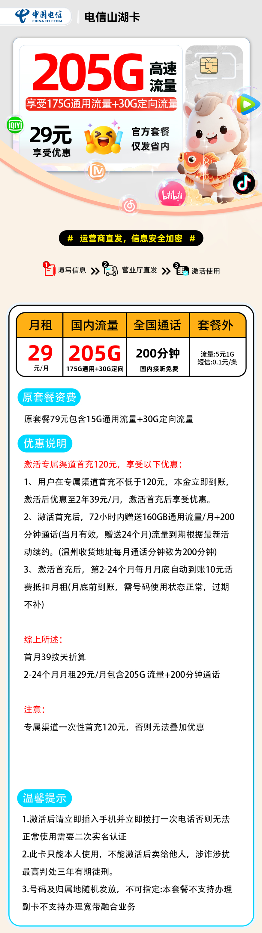 电信山湖卡【浙江省内】 详细图