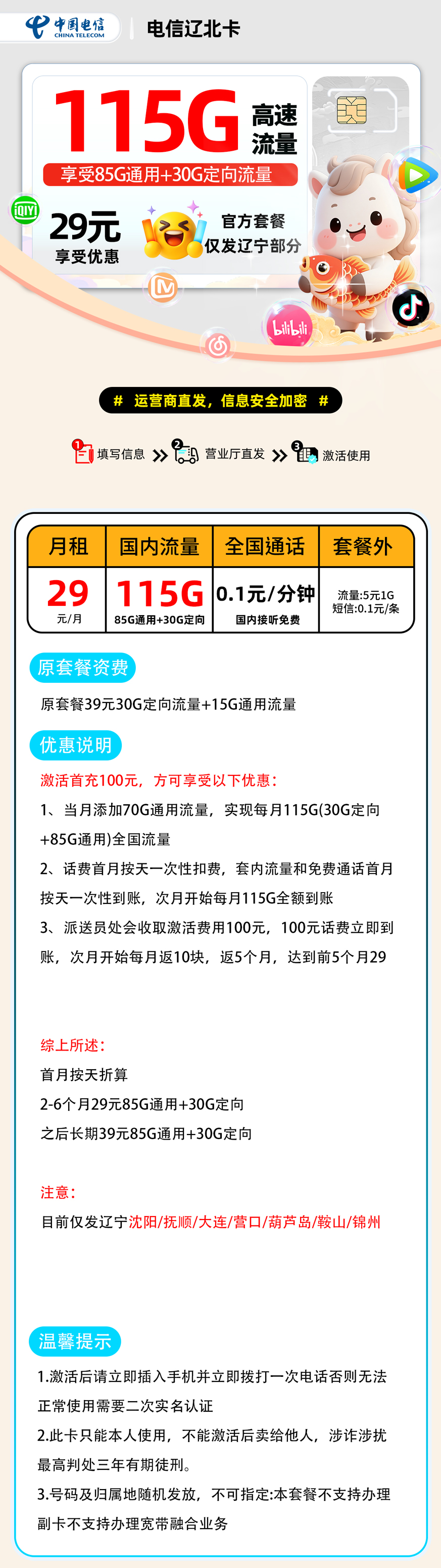 电信辽北卡【辽宁省内】 详细图