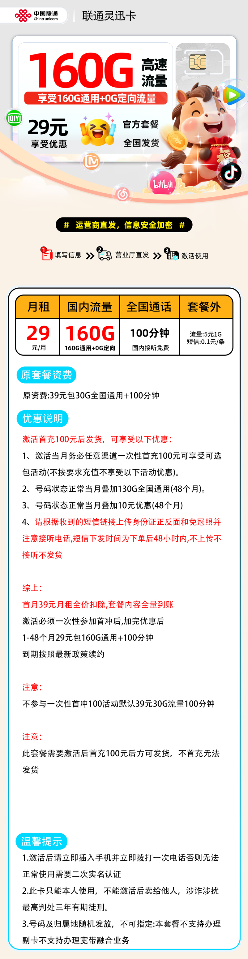 联通灵迅卡【激活首充发货】 详细图